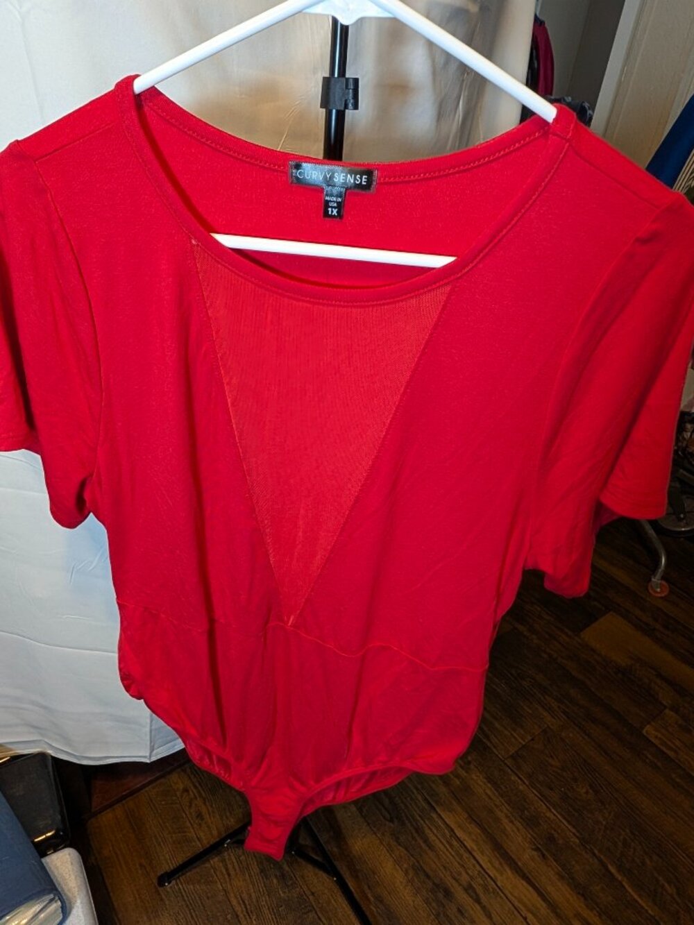 Curvy Sense Sz 1X Red Body Suit, Short sleeves